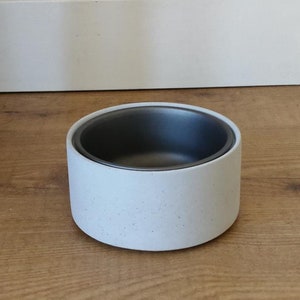 Concrete food bowl, AQUITAL food bowl, white food bowl, anti-allergenic food bowl, animal health, flower of life, dog bowl, homeopathy dog