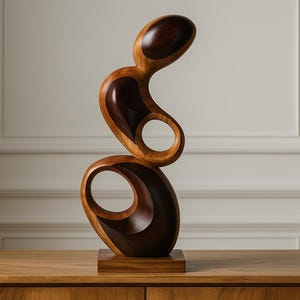 Handmade Teak Wood Sculpture: Abstract Minimalist Decor