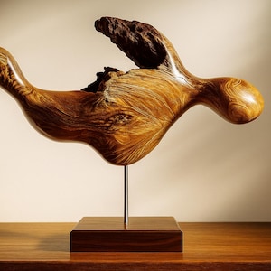 Hand Carved Teak Wood Sculpture: Abstract Minimalist Art