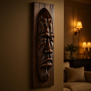 Handmade Teak Wood Face Sculpture – Human Portrait Carving – Unique Wooden Art – One of a Kind Decor Gift, Wall Decor, Unique Rustic Art