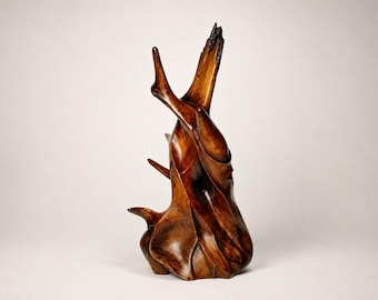 Abstract Teak Wood Sculpture, Hand Carved Teak Root Art, Organic Modern Home Decor