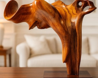 Hand-Carved Abstract Wood Sculpture, natural art, home decor, modern sculpture
