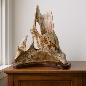 Handcarved Teak Wood Mount Everest Sculpture: Rustic Home Decor
