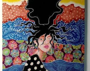 インドネシア美術 – ニヴェン作オリジナルバティック絵画、ジョグ