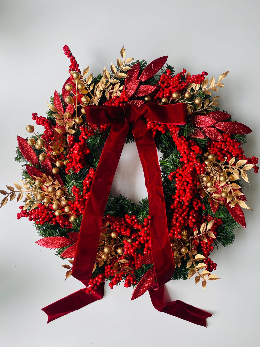 Christmas Wreath With Red Berries - Etsy