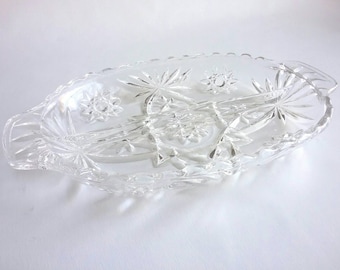 Vintage 1960s Anchor Hocking "Prescut " Clear Glass  2- Part Relish Dish