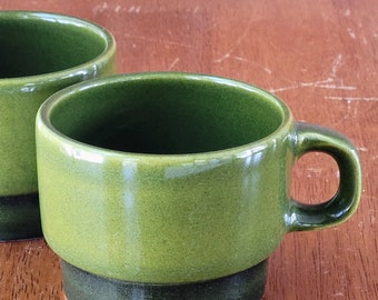 Vintage 1960s Green Gerz Pottery Mugs Set of 2