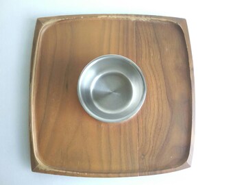 Vintage 1960s Foley Flair Walnut Snack Tray