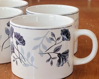 Retro Oneida Rose Song Blue Floral Mugs Set of 4