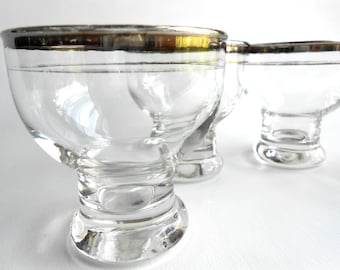 Retro Silver Trimmed Cordial or Shot Glasses Set of Four