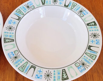 Vintage 1960s Taylor Smith & Taylor Blue and Green Cathay Rim Soup Bowl