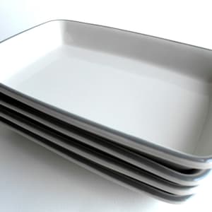 Vintage 1980s Gray and White Sterling China Rectangular Dishes Set of 5