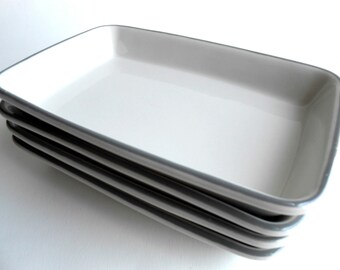 Vintage 1980s Gray and White Sterling China Rectangular Dishes Set of 5