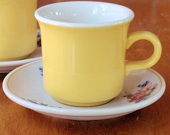 Vintage 1950s Syracuse and USA Mixed China Yellow and Floral  Cup and Saucer Set for 2