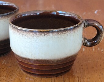 Retro Brown and Beige Pottery Mugs Set of 2