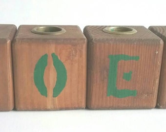 Retro Wooden NOEL Candleholders Set of Four