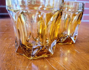 Vintage 1970s Fairfield Amber Old Fashioned Glasses Set of 2