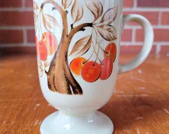 Retro Braun und Orange Orchard Design Footed Sockelbecher