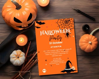 Spine Chillingly Enchanting Halloween Night Witch Hat Party Invitation for a Bewitching Celebration Under the Moonlight