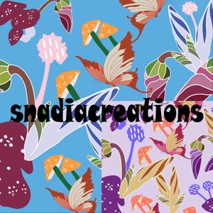 Floral pattern - Mushrooms - seamless pattern - Surface design - fabric design - Digital prints - Digital Download, Commercial License