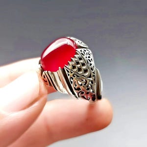 Roter jemenitischer Aqeeq Ring Natürlicher Achat 925 Sterling Silber Ring für Männer