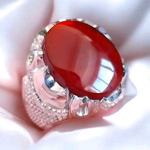 Pure Natural Yamani Ring Brown Stone Yemeni Aqeeq Sterling silver 925 Ring