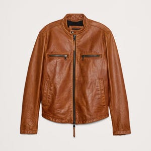 Banana Republic Style Replica Biker Jacket ~ Men&#39;s Real Leather Brown Jacket