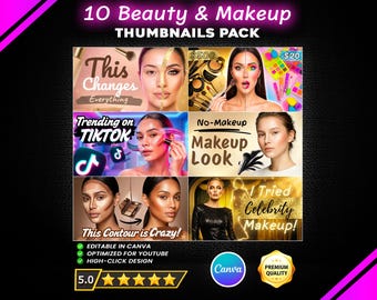Beauty YouTube Thumbnails | Canva Templates, Makeup, Skincare (Instant Download)