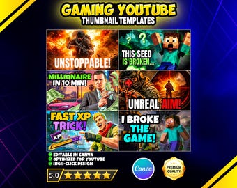 Gaming YouTube Thumbnail Templates | Editable Canva Designs (Digital Download)