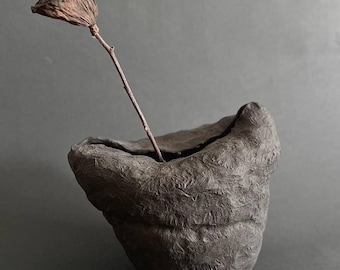 Made to order. Handmade Wabi-Sabi Ceramics Dry Flower Vase – Unique Rustic Dark Decor