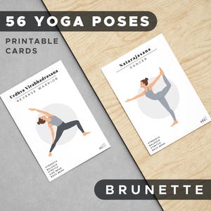 Tarjetas didácticas de posturas de yoga - Archivo PDF imprimible A4 con líneas de corte - Tamaño de la tarjeta: 9 x 13 cm / 3,54 x 5,12 pulgadas - Sánscrito e inglés - MODELO MORENA