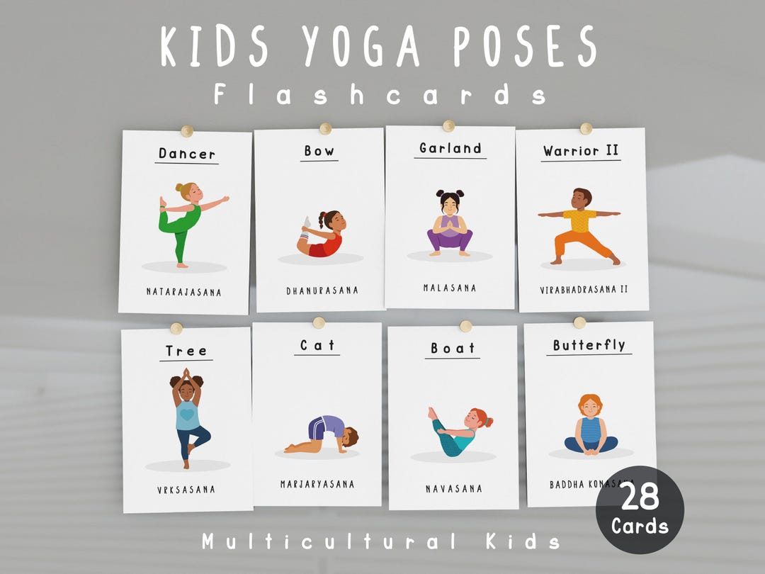 Yoga Poses Flashcards for Kids, Multicultural Exercises (digital ...