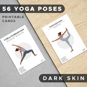 Tarjetas didácticas de posturas de yoga - Archivo PDF imprimible A4 con líneas de corte - Tamaño de la tarjeta: 9 x 13 cm / 3,54 x 5,12 pulgadas - Sánscrito e inglés - Modelo PIEL OSCURA