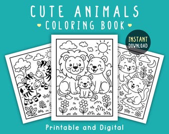 Cute Animals Coloring Book | Easy Coloring Pages for Kids | Printable & Digital Download