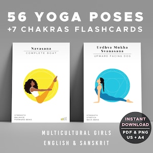 Printable Yoga Poses & Chakra Flashcards | 64 Yoga Learning Cards in English and Sanskrit