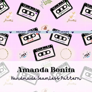 Seamless Pattern Swift Folklore Evermore Reputation Eras Digital Watercolor fabric Instant Download Estampado taylor icons cassette retro