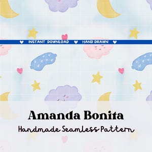 Seamless Pattern Clouds Stars Soft Pastel Digital PNG file 300 DPI vinyl fabric paper Instant Download Watercolor effect