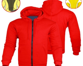 Red Kevlar Motorcycle Hoodie: Armored Riding Sweatshirt with CE Level 2 Pads