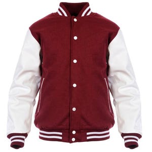 Maroon and White Varsity Jacket Classic Letterman Bomber Premium Wool and Leather College Sportswear Retro Baseball Jacket