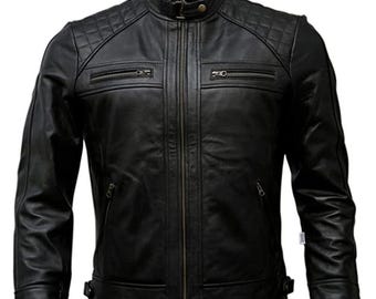 Handmade Lambskin Leather Motorcycle Jacket: Slim Fit Biker Coat