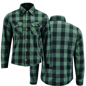 Black Green Flannel Kevlar Shirt Protective Moto Overshirt with Armor CE Level 1 Biker Shirt Abrasion Resistant Rubber Back Plaid Top