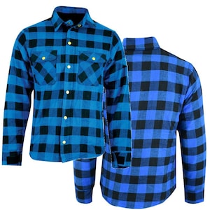 Black Blue Kevlar Shirt Biker RidingFlannel Shirt Armored Motorcycle Overshirt CE Level 1 Protection Rubber Back Checked Jacket Men