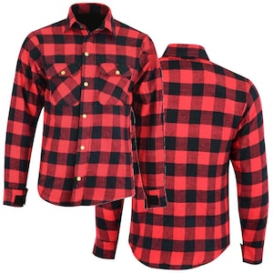 Black Red Armored Riding Flannel Shirt Motorcycle Kevlar Shirt Protective Checked Overshirt CE Level 1 Armor Rubber Padded Back Jacket