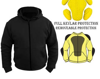 Men's Black Kevlar Lined Motorbike Hoodie: CE Level 2 Armor, Removable Padding
