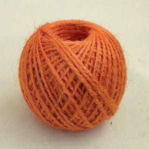 Op de afbeelding: Een bol oranje touw, strak gewikkeld met een holle kern. Het touw heeft een getextureerd uiterlijk en de kleur is een levendig, warm oranje. Geschikt voor knutselen en diverse doe-het-zelf projecten.