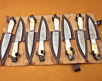 Handforged Damascus Steak Knife Set: Walnut Handle BBQ Knives