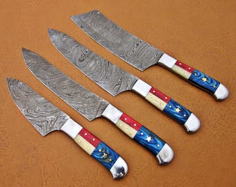 Handmade Damascus Chef Knife Set: Texas Handle BBQ Knives