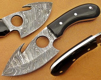 Handmade Damascus Skinner Knife: 8 inch Buffalo Horn Handle