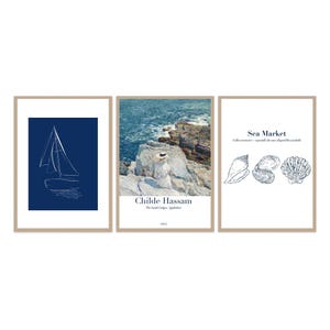 Küsten Wand Kunst Set Geschenk für Sie Meeres Liebhaber Wohnkultur mit Gemeinfrei Childe Hassam Schlafzimmer Poster Strand Haus Stil Marineblau