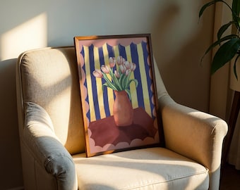 Pastel Tulips Print: Vintage Cottagecore Floral Wall Art